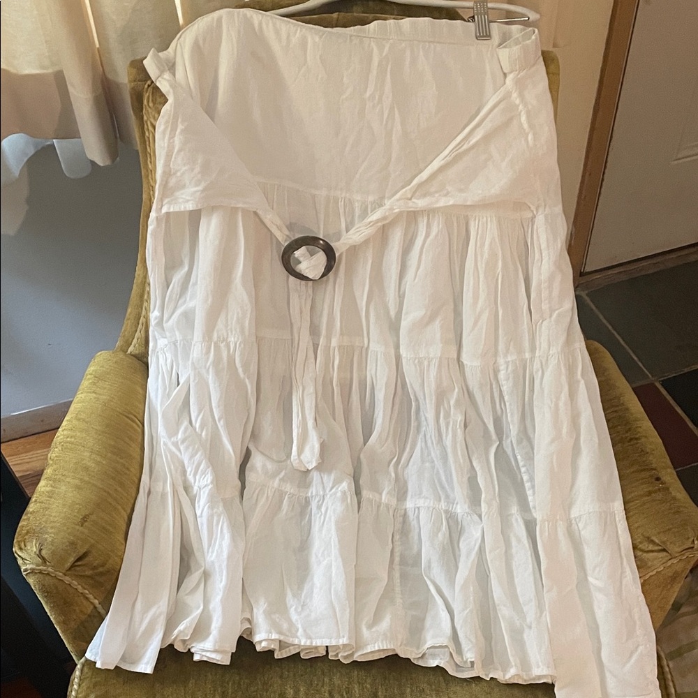 Vintage Erica Brooke White Boho Skirt with Belt Design in the Front